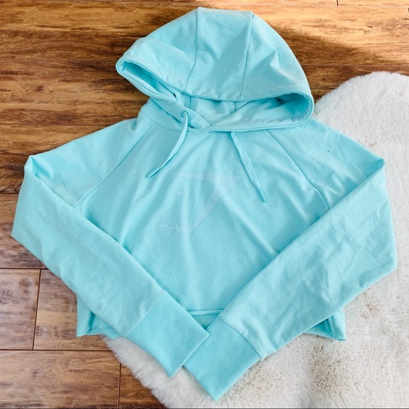 🦈 GYMSHARK CROP TURQUOISE LOGO HOODIE - Picture 3 of 7